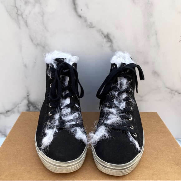 Saint Laurent Rivington logo black suede and fur high-top sneaker IT 37.5 US 7.5 - Picture 4 of 16